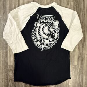 VANS California Native Raglan Shirt Black White Bear Graphic 3/4 Sleeve Medium